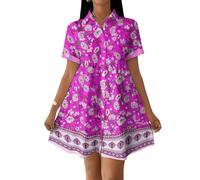 Blusenkleid Damen Sommer Swing Kleid A Linie Boho Sommerkleid Damen Elegant Strandkleid Casual Shirtkleid Kurzarm Sommerkleider Leicht Und Luftig Hemdblusenkleid Locker Minikleid