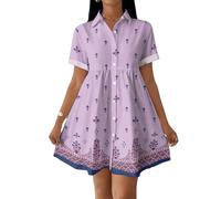 Blusenkleid Damen Sommer Swing Kleid A Linie Boho Sommerkleid Damen Elegant Strandkleid Casual Shirtkleid Kurzarm Sommerkleider Leicht Und Luftig Hemdblusenkleid Locker Minikleid