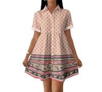 Blusenkleid Damen Sommer Swing Kleid A Linie Boho Sommerkleid Damen Elegant Strandkleid Casual Shirtkleid Kurzarm Sommerkleider Leicht Und Luftig Hemdblusenkleid Locker Minikleid