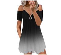 Blusenkleid Damen Sommerkleid Ärmel-Reißverschluss offener sexy kurzer Rücken Mode V-Ausschnitt lässige Riemenkleid Frauenkleid Retro Knielang Strandkleider