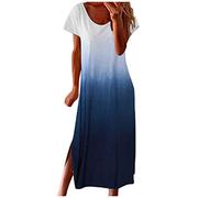 Blusenkleid Damen Sommerkleid Daily Druck Ärmel Rundkleid lässige Bohemian Frauen Ausschnitt Maxi Long Vintage-Damenkleid Retro Knielang Strandkleider