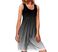 Blusenkleid Damen Sommerkleid Frauen Casual Loose Tank Kleid Sommer Gradient Print Kleid Plissee Ärmellos Sun Kleider Solid U-Kragen Top Retro Knielang Strandkleider