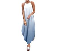 Blusenkleid Damen Sommerkleid Frauen Casual Sommerkleid O Neck Sling Maxi Kleider Gradient Print Sommerkleid Ärmelloses Strandkleid Sommerkleid Retro Knielang Strandkleider