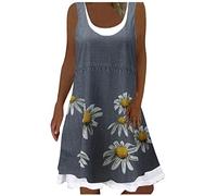 Blusenkleid Damen Sommerkleid Frauen lässige Strand Long Blumendruck Ärmellose lockere Maxi-Kleidung Frauenkleid Retro Knielang Strandkleider