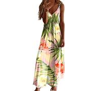 Blusenkleid Damen Sommerkleid Frauen Sommer V-Ausschnitt Kleid ärmellos lässig bedrucktes Sommerkleid Elegante Party Swing langes lockeres Freizeitkleid Retro Knielang Strandkleider