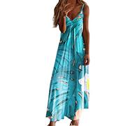 Blusenkleid Damen Sommerkleid Frauen Sommer V-Ausschnitt Kleid ärmellos lässig bedrucktes Sommerkleid Elegante Party Swing langes lockeres Freizeitkleid Retro Knielang Strandkleider