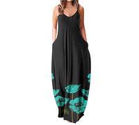 Blusenkleid Damen Sommerkleid Lässiges, ärmelloses Damenkleid in Übergröße, lockeres Blumenmuster mit Farbverlauf, langes Maxikleid mit Taschen Retro Knielang Strandkleider