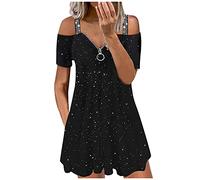 Blusenkleid Damen Sommerkleid Mode Frauenkleid zurück lässige Ärmeln V-Ausschnitt Reißverschluss Kurze offene reizvolle Frauenkleid Retro Knielang Strandkleider