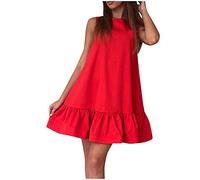 Blusenkleid Damen Sommerkleid Mode weiche Weste lässige Ärmellose Kleidung Frauen solide O-Ausschnitt Falten Frauenkleid Retro Knielang Strandkleider