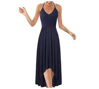 Blusenkleid Damen Sommerkleid Riemen offener Ärmellos lässiger Druck reizvoller Rücken Modekleid Frauen V-Ausschnitt Frauenkleid Retro Knielang Strandkleider