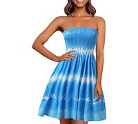 Blusenkleid Damen Sommerkleid Sommerkleider für Frauen Strand Cover Ups Sexy trägerlose Tops Boho Blumendruck Sommerkleid Strandkleid Retro Knielang Strandkleider