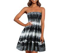 Blusenkleid Damen Sommerkleid Sommerkleider für Frauen Strand Cover Ups Sexy trägerlose Tops Boho Blumendruck Sommerkleid Strandkleid Retro Knielang Strandkleider