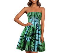 Blusenkleid Damen Sommerkleid Sommerkleider für Frauen Strand Cover Ups Sexy trägerlose Tops Boho Blumendruck Sommerkleid Strandkleid Retro Knielang Strandkleider