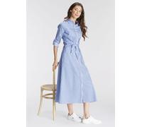 Blusenkleid DELMAO, Damen, Gr. 44, N-Gr, blau (blau, weiß), Web, Obermaterial: 60% Baumwolle, 38% Polyester, 2% Elasthan, bedruckt, geringelt, gestreift, figurumspielend lang, Kleider Blusenkleid, fes