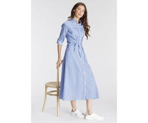 Blusenkleid DELMAO, Damen, Gr. 44, N-Gr, blau (blau, weiß), Web, Obermaterial: 60% Baumwolle, 38% Polyester, 2% Elasthan, bedruckt, geringelt, gestreift, figurumspielend lang, Kleider Blusenkleid, fes