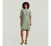 Blusenkleid G-STAR "DRS Fluid Dress", Damen, Gr. L (40), N-Gr, grün (lt orphus), Web, Obermaterial: 100% Viskose, unifarben, regular fit knieumspielend, Rundhals, verstellbar, Kleider Blusenkleid, mit
