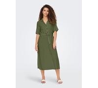 Blusenkleid JDY "JDYSAY 2/4 MIDI SHIRT DRESS WVN NOOS", Damen, Gr. M, N-Gr, grün (kalamata), Web, Obermaterial: 55% Leinen, 45% Viskose, unifarben, Kleider Blusenkleid, Sommerkleid (30395262-M)