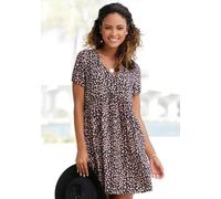 Blusenkleid LASCANA, Damen, Gr. 38, N-Gr, bunt (schwarz, cognac, bedruckt), Web, Obermaterial: 100% Viskose, bedruckt, figurumspielend ca. Mitte Oberschenkel, V-Ausschnitt, Kleider Blusenkleid, mit He