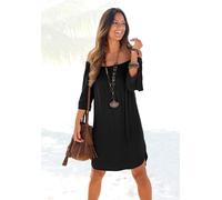 Blusenkleid LASCANA Gr. 38, N-Gr, schwarz Damen Kleider Strandkleider mit Carmenausschnitt und 34-Ärmeln, Sommerkleid, Strandkleid, Basic (10593816-38)