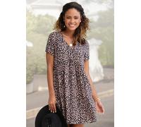 Blusenkleid LASCANA Gr. 38, N-Gr, bunt (schwarz, cognac, bedruckt) Damen Kleider Strandkleider mit Herzchenprint, lockeres T-Shirtkleid, Sommerkleid, Strandkleid (46931459-38)
