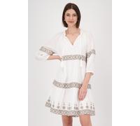 Blusenkleid MONARI "Kleid Stickerei", Damen, Gr. 36, N-Gr, beige (ecru), Web, Obermaterial: 58% Baumwolle, 42% Modal. Futter: 100% Baumwolle, unifarben, regular fit ca. Mitte Oberschenkel, Rundhals, e