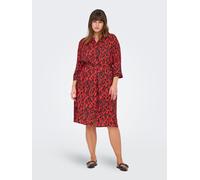Blusenkleid ONLY CARMAKOMA "CARHARMONY LIFE 3/4 BLK DRESS AOP BS", Damen, Gr. 48, N-Gr, poppy rot aop:upscaled leo, Web, Obermaterial: 100% Viskose, bedruckt, modisch, Rundhals, 3/4-Ärmel, Kleider (65