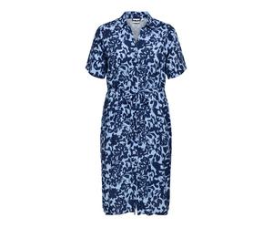 Blusenkleid ONLY CARMAKOMA "CARYASMIN S/S SHIRT DRESS WVN NOOS", Damen, Gr. 48, N-Gr, serenity print:tania flower dressblau, Web, Obermaterial: 100% Viskose, bedruckt, regular fit Midi, V-Ausschnitt,