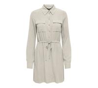 Blusenkleid ONLY "ONLSIESTA L/S LINEN BL SHIRT DRESS PNT", Damen, Gr. L, N-Gr, beige (moonbeam), Web, Obermaterial: 80% Viskose, 20% Leinen, unifarben, regular fit kurz, 1-Knopf-Manschette, Kleider Bl