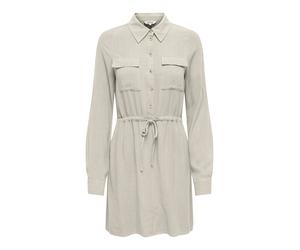 Blusenkleid ONLY "ONLSIESTA L/S LINEN BL SHIRT DRESS PNT", Damen, Gr. L, N-Gr, beige (moonbeam), Web, Obermaterial: 80% Viskose, 20% Leinen, unifarben, regular fit kurz, 1-Knopf-Manschette, Kleider Bl