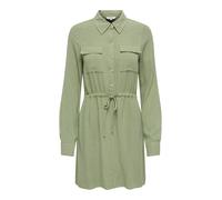 Blusenkleid ONLY "ONLSIESTA L/S LINEN BL SHIRT DRESS PNT", Damen, Gr. L, N-Gr, oil grün, Web, Obermaterial: 80% Viskose, 20% Leinen, unifarben, regular fit kurz, 1-Knopf-Manschette, Kleider Blusenklei