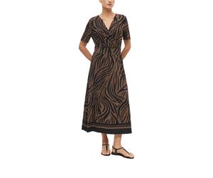 Blusenkleid S.OLIVER BLACK LABEL, Damen, Gr. 42, N-Gr, schwarz, braun, Web, Obermaterial: 95% Viskose, 5% Elasthan, körpernah lang, V-Ausschnitt, abgesteppte Kante, Kleider Blusenkleid, Sommerkleid mi