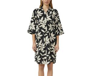 Blusenkleid S.OLIVER, Damen, Gr. 44, N-Gr, schwarz-weiß (schwarz aop), Web, Obermaterial: 84% Viskose, 16% Polyamid, bedruckt, kniefrei, V-Ausschnitt, breiter Bund, Kleider Blusenkleid, mit seitlichen