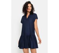 Blusenkleid S.OLIVER, Damen, Gr. 46, N-Gr, blau (marine), Web, Obermaterial: 100% Viskose, unifarben, figurumspielend ca. Mitte Oberschenkel, V-Ausschnitt, Kleider Blusenkleid, mit Volant am Rock, Tun