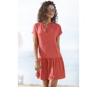 Blusenkleid S.OLIVER "mit Volant am Rock", Damen, Gr. 42, N-Gr, orange (koralle), Web, Obermaterial: 100% Viskose, unifarben, figurumspielend ca. Mitte Oberschenkel, V-Ausschnitt, Kleider Blusenkleid,