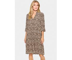 Blusenkleid SAINT TROPEZ "EdaSZ Dress", Damen, Gr. L (40), N-Gr, braun (schwarz reg leo), Web, Obermaterial: 100% Viskose, knieumspielend, V-Ausschnitt, Volant, Kleider Blusenkleid, Sommerkleid, Tunik