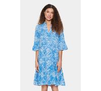 Blusenkleid SAINT TROPEZ "EdaSZ Dress", Damen, Gr. M, N-Gr, blau (campanula soft zigzag), Web, Obermaterial: 100% Viskose, gemustert, knieumspielend, V-Ausschnitt, Volant, Kleider Blusenkleid, Sommerk