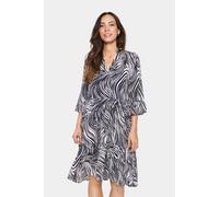 Blusenkleid SAINT TROPEZ "EdaSZ Dress", Damen, Gr. M, N-Gr, weiß (baritone leaves strokes), Web, Obermaterial: 100% Viskose, gemustert, knieumspielend, V-Ausschnitt, Volant, Kleider Blusenkleid, Somme