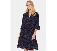 Blusenkleid SAINT TROPEZ "EdaSZ Dress", Damen, Gr. S, N-Gr, blau (baritone ice mini hearts), Web, Obermaterial: 100% Viskose, gemustert, knieumspielend, V-Ausschnitt, Volant, Kleider Blusenkleid, Somm