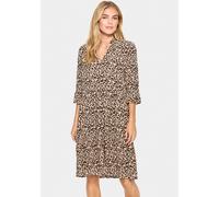 Blusenkleid SAINT TROPEZ "EdaSZ Dress", Damen, Gr. XS (34), N-Gr, braun (schwarz reg leo), Web, Obermaterial: 100% Viskose, knieumspielend, V-Ausschnitt, Volant, Kleider Blusenkleid, Sommerkleid, Tuni