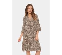 Blusenkleid SAINT TROPEZ "EdaSZ Dress", Damen, Gr. XS, N-Gr, beige (creme leopard strokes), Web, Obermaterial: 100% Viskose, knieumspielend, V-Ausschnitt, Volant, Kleider Blusenkleid, Sommerkleid, Tun
