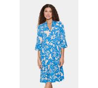 Blusenkleid SAINT TROPEZ "EdaSZ Dress", Damen, Gr. XS, N-Gr, blau (campanula water blooms), Web, Obermaterial: 100% Viskose, geblümt, knieumspielend, V-Ausschnitt, Volant, Kleider, Sommerkleid, Tunika