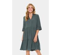 Blusenkleid SAINT TROPEZ "EdaSZ Dress", Damen, Gr. XS, N-Gr, urban chic, Web, Obermaterial: 100% Viskose, gemustert, knieumspielend, V-Ausschnitt, Volant, Kleider Blusenkleid, Sommerkleid, Tunikakleid