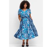 Blusenkleid SHEEGO BY JOE BROWNS "Kleid", Damen, Gr. 48, Normalgrößen, blau (blau gemustert), 100% Viskose, bedruckt, geblümt, gemustert, mehrfarbig, wadenlang, V-Ausschnitt, Kleider Blusenkleid (8261