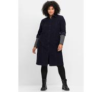 Blusenkleid SHEEGO "Cord-Kleid", Damen, Gr. 42, Normalgrößen, tiefblau, 100% Baumwolle, unifarben, knielang, V-Ausschnitt, Kleider Blusenkleid (61687163-42) tiefblau