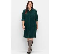 Blusenkleid SHEEGO "Cord-Kleid", Damen, Gr. 50, Normalgrößen, blau (tiefgrün), 100% Baumwolle, unifarben, knielang, V-Ausschnitt, Kleider Blusenkleid (21143515-50) tiefgrün