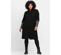 Blusenkleid SHEEGO "Cord-Kleid", Damen, Gr. 52, Normalgrößen, schwarz, 100% Baumwolle, unifarben, knielang, V-Ausschnitt, Kleider Blusenkleid (77295544-52) schwarz