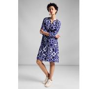 Blusenkleid STREET ONE, Damen, Gr. 38, EURO-Größen, blau (violet blau), Stoff, 84% Viskose, 16% Polyamid, bedruckt, normal knielang, Rundhals, Bündchen, Kleider Blusenkleid, mit allover Print (8754093