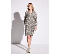 Blusenkleid STREET ONE, Damen, Gr. 40, EURO-Größen, beige (moonstone sand), Stoff, 88% Viskose, 12% Polyamid, gemustert, comfort fit knielang, Rundhals, Bündchen, Kleider Blusenkleid, knielang (284164