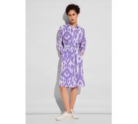 Blusenkleid STREET ONE, Damen, Gr. 40, EURO-Größen, lila (smell of lavender), Stoff, 100% Leinen, gemustert, gerade knielang, V-Ausschnitt, Bündchen, Kleider Blusenkleid, aus Leinen (76807342-40) smel