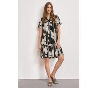 Blusenkleid STREET ONE, Damen, Gr. 42, EURO-Größen, Kurzarm, Stoff, bunt (espresso braun), Stoff, 88% Viskose, 12% Polyamid, normal knieumspielend, V-Ausschnitt, abgesteppt, Kleider Blusenkleid, im He